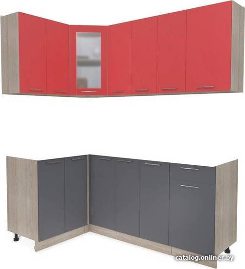 

Готовая кухня Интерлиния Мила 12x19 без столешницы (красный/антрацит)