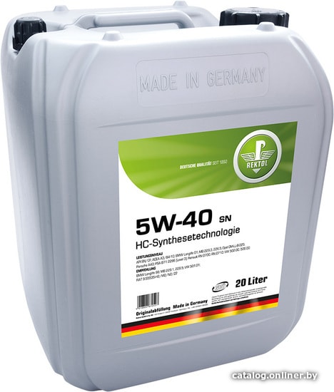

Моторное масло Rektol 5W-40 SN 20л