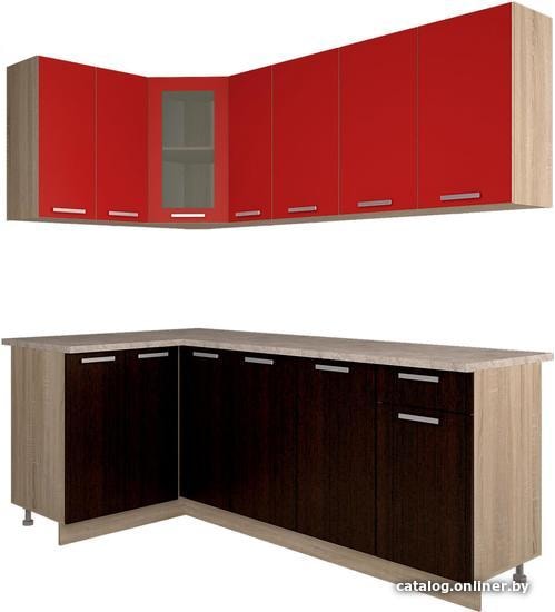 

Готовая кухня Интерлиния Мила 12x21 (красный/дуб венге)