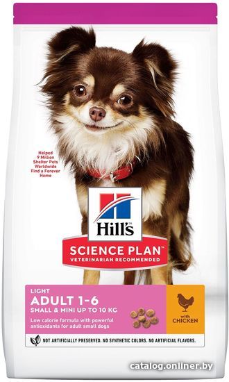 

Сухой корм для собак Hill's Science Plan Adult Small & Miniature Light для собак мелких пород для поддержания здорового веса, с курицей и рисом 1.5 кг