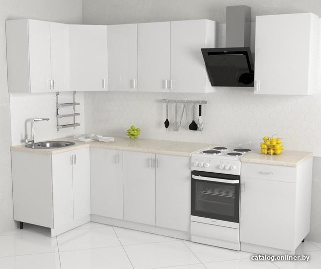 

Готовая кухня Хоум Лайн Кристалл 1200х2300 угловой (белый глянец/белый глянец)