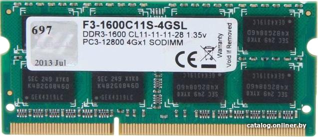 

Оперативная память G.Skill 8GB DDR3 SODIMM PC3-12800 F3-1600C11S-8GSL