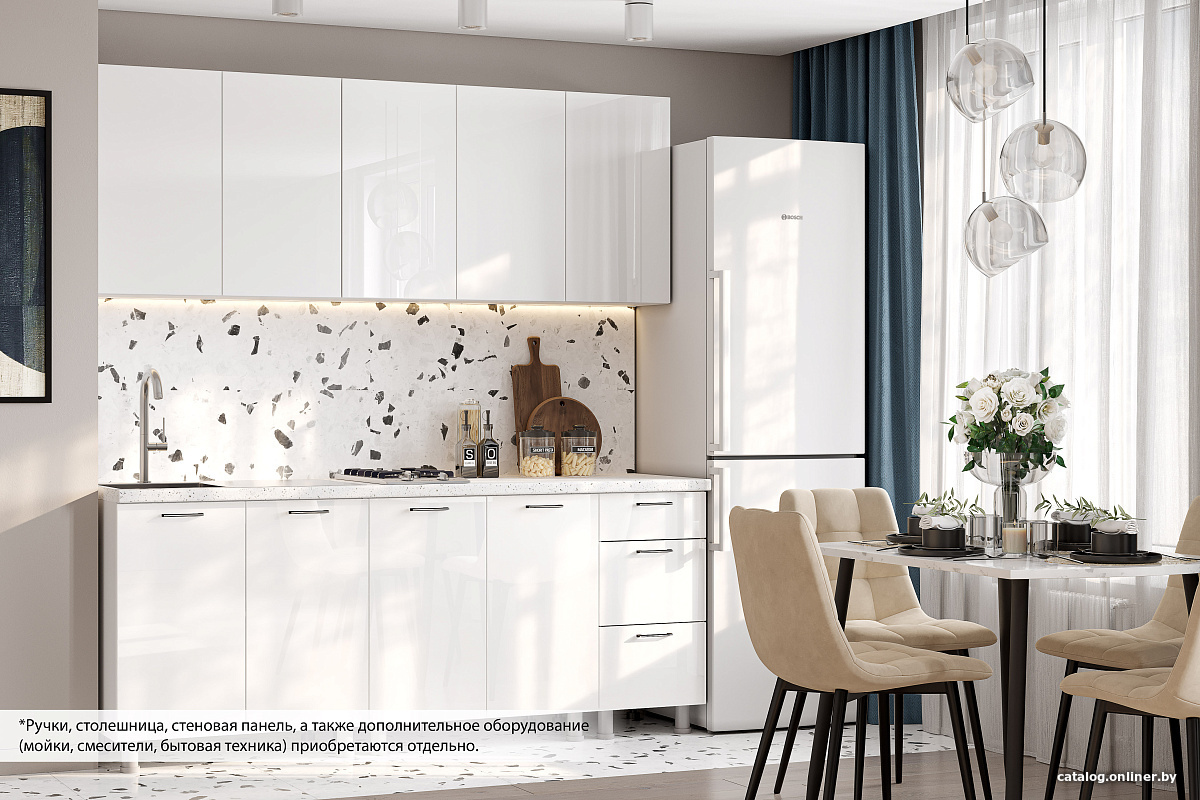

Готовая кухня SV-Мебель Модерн 2.0м без столешниц (белый/белый глянец бруно/белый)