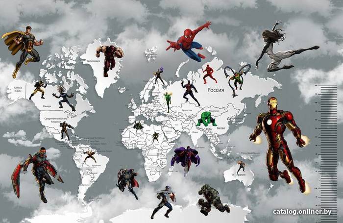 

Фотообои Citydecor Superhero 4 с защитным покрытием карта мира с ростомером, 400x260