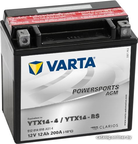 

Мотоциклетный аккумулятор Varta Powersport AGM YTX14-BS 512 014 010 (12 А·ч)