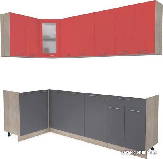 

Готовая кухня Интерлиния Мила 12x24 без столешницы (красный/антрацит)
