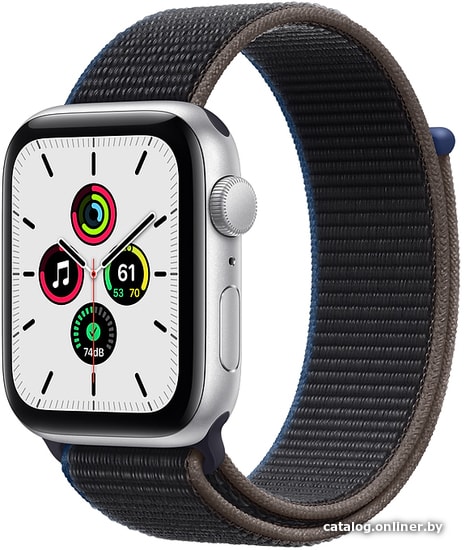 

Умные часы Apple Watch SE 44 мм (алюминий серебристый/угольный нейлон)