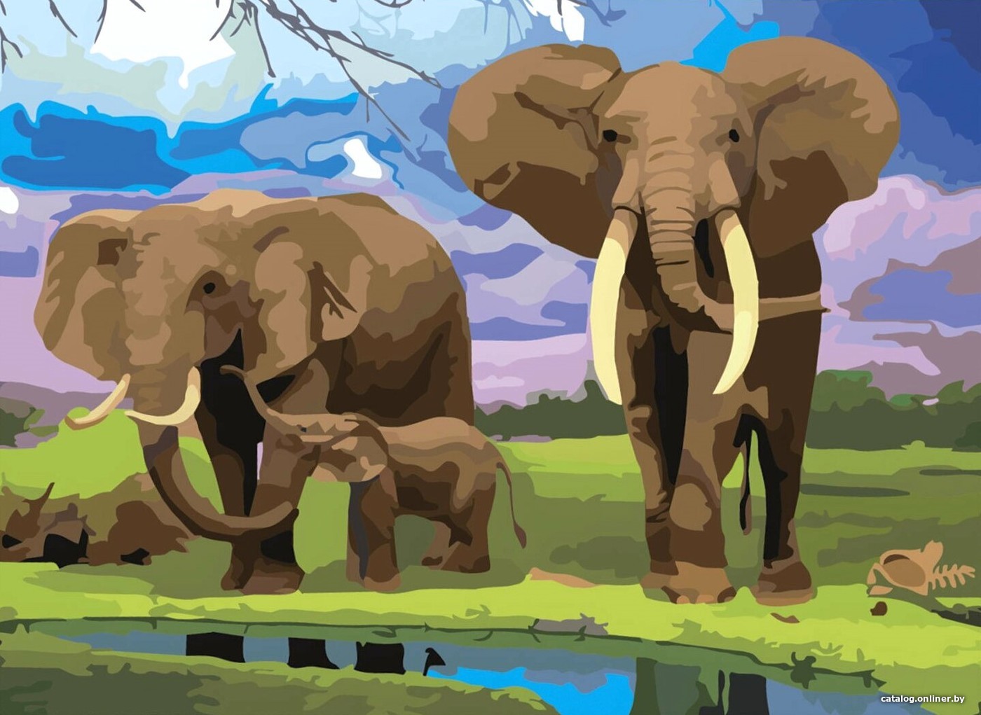 Картины по номерам семья слонов