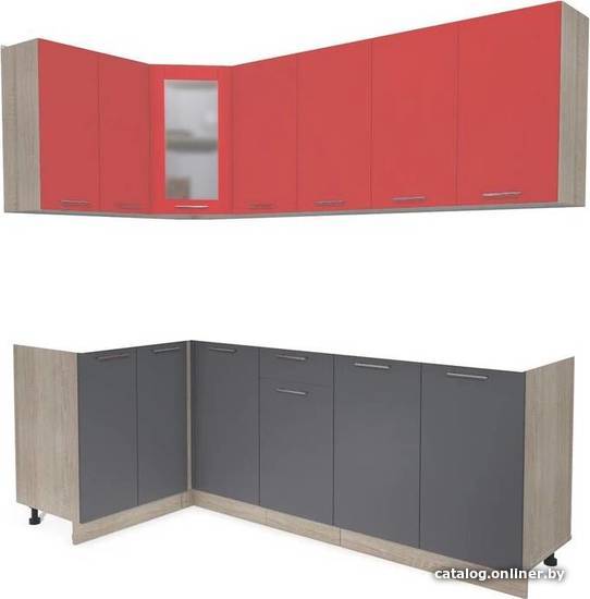 

Готовая кухня Интерлиния Мила 12x22 без столешницы (красный/антрацит)