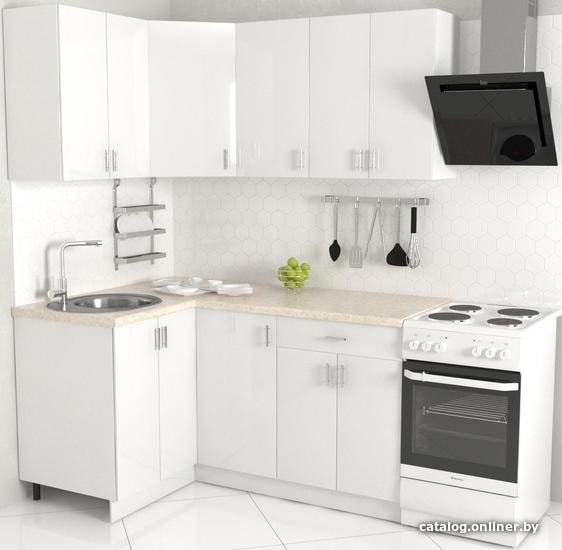 

Готовая кухня Хоум Лайн Кристалл 1200х1600 угловой (белый глянец/белый глянец)