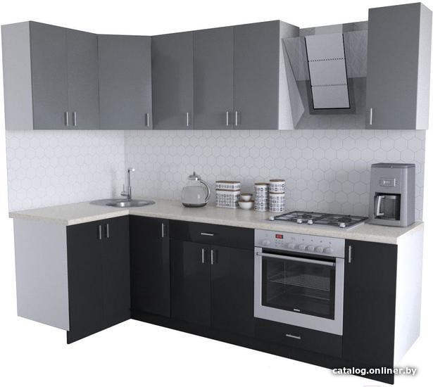 

Готовая кухня Хоум Лайн Кристалл Люкс 1200х2600 угловой (черный глянец/серый пыльный)
