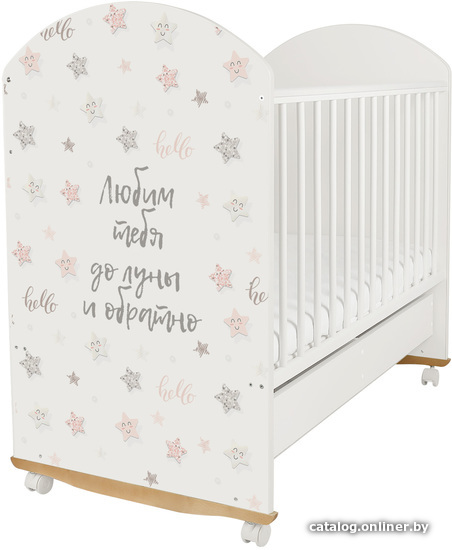 

Классическая детская кроватка Indigo With Love Star Rose колесо-качалка и ящик (белый)