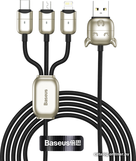 

Кабель Baseus CAMLT-YE01 USB Type-A - Lightning/USB Type-C/microUSB (1.2 м, черный)