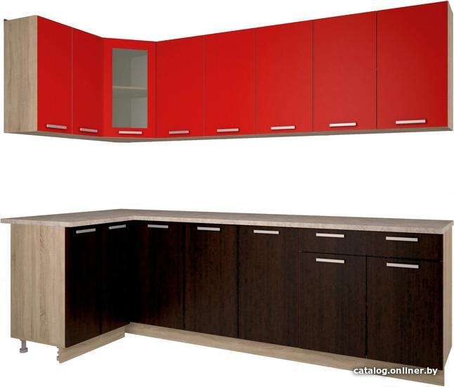 

Готовая кухня Интерлиния Мила 12x26 (красный/дуб венге)