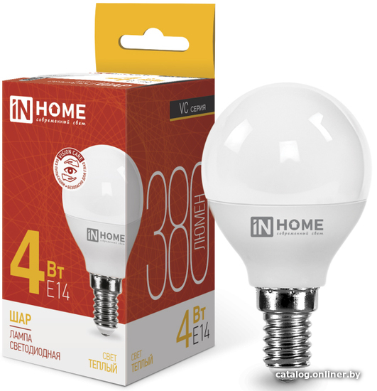 

Светодиодная лампочка In Home LED-ШАР-VC 4 Вт 230В Е14 3000К 380 Лм