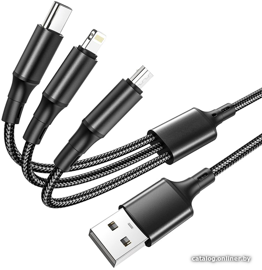 

Кабель Borofone BX50 USB Type-A - Lightning+Micro+Type-C (1 м, черный)