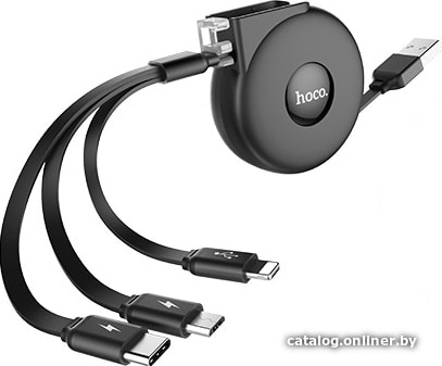 

Кабель Hoco U50 USB Type-A - Lightning, MicroUSB, Type-C (1 м, черный)