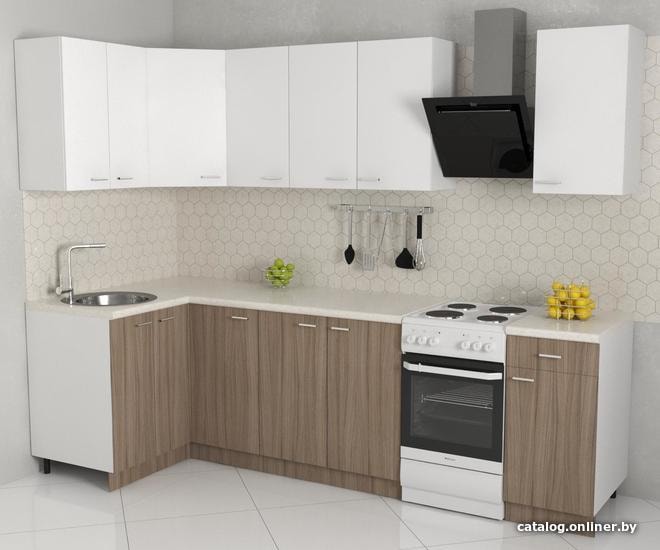 

Готовая кухня Хоум Лайн Луиза Люкс 1200x2200 угловой (древесина шорвуд/белый)