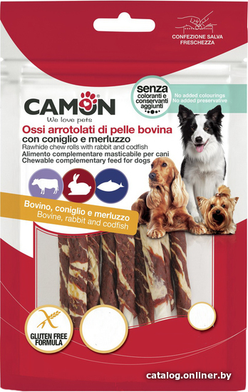 

Лакомство для собак Camon Rahwide chew rolls with rabbit and codfish 140 г