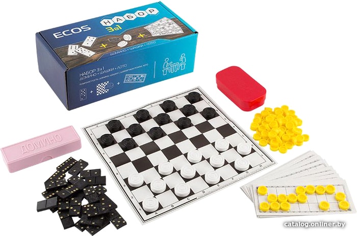 

Настольная игра Ecos Набор 3 в 1 лото, шашки, домино 006043