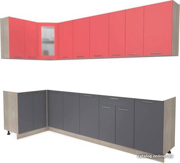 

Готовая кухня Интерлиния Мила 12x28 без столешницы (красный/антрацит)