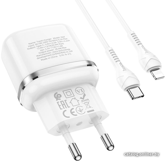 

Сетевое зарядное Hoco N24 Lightning (белый)