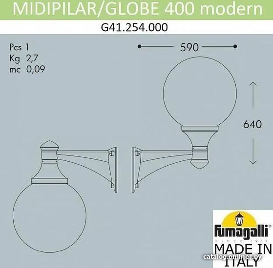 

Уличный настенный светильник Fumagalli Midiplar/Globe 400 FU_G41.000.000.AYE27