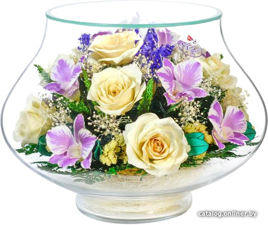 

Цветы, букеты Natural Flower Products Композиция из белых роз и фиолетово-белых орхидей SST3