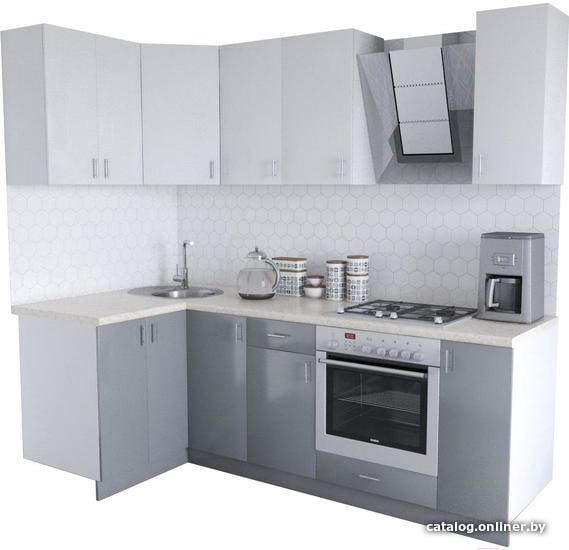 

Готовая кухня Хоум Лайн Кристалл Люкс 1200х2300 угловой (серый/белый)
