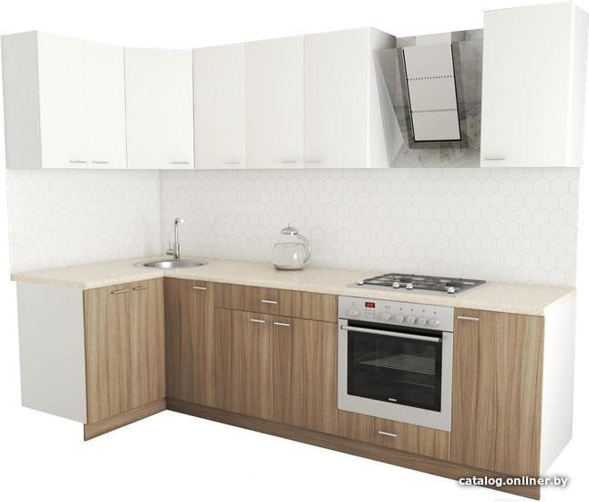 

Готовая кухня Хоум Лайн Луиза Люкс 1200x2800 угловой (древесина шорвуд/белый)