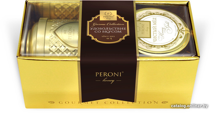 

Подарочный набор Peroni Золотое чаепитие (brown) 250г мед-суфле, чай Масала в ж/б 70г