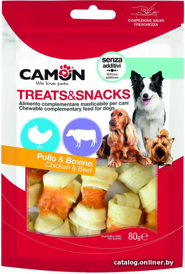 

Лакомство для собак Camon Knotted rawhide bone with chicken 80 г (6 см)