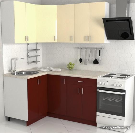 

Готовая кухня Хоум Лайн Кристалл 1200х1600 угловой (бургундский глянец/ванильный глянец)