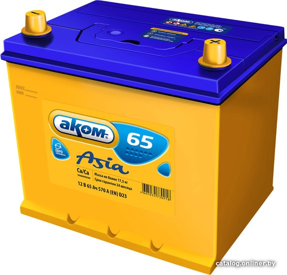 

Автомобильный аккумулятор AKOM Asia 65p (65 А·ч)