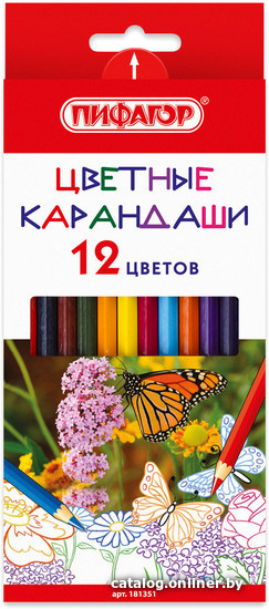 

Набор цветных карандашей Пифагор Бабочки 181351 (12шт)