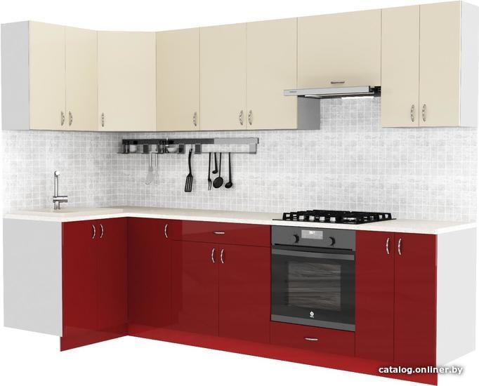 

Готовая кухня Сивирин-Компани Клео глосc 1.2х2.9 (бургундский глянец\ваниль глянец)