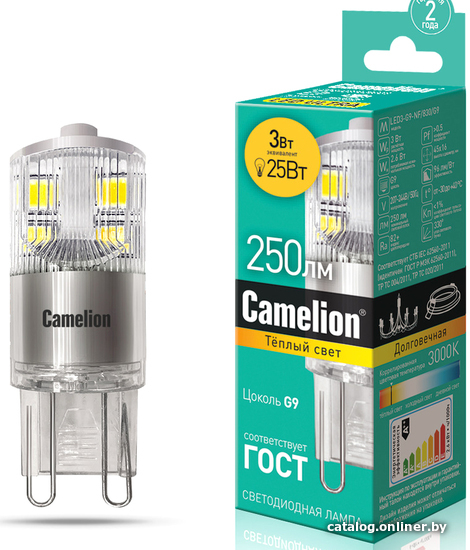 

Светодиодная лампочка Camelion LED3-G9-NF/830/G9