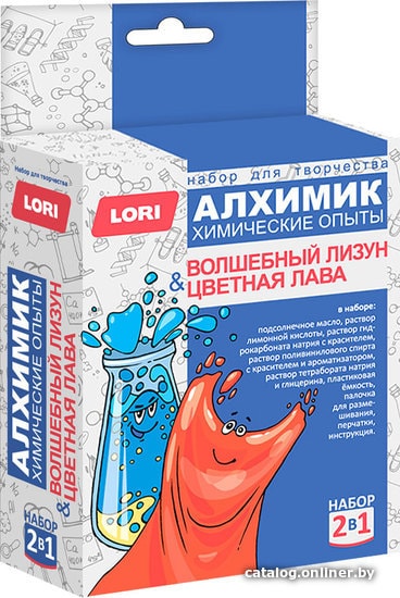 

Набор для опытов Lori Химические опыты 2 в 1. Волшебный лизун и цветная лава Оп-039