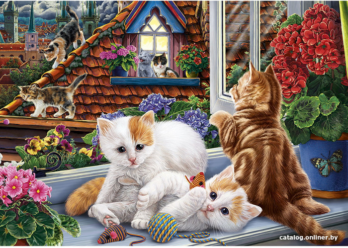 

Алмазная мозаика Рыжий кот Котята на крыше НД-0515
