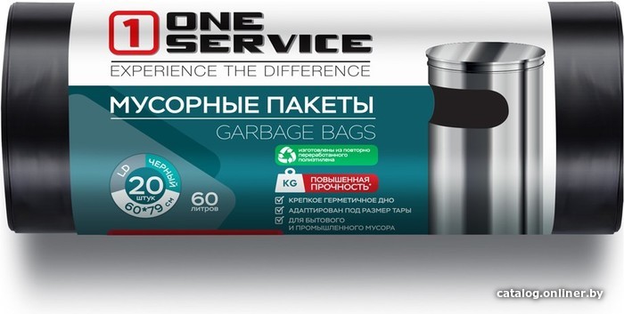 

Пакеты для мусора One Service 21 мкм 60 л 14410196 (20 шт черный)