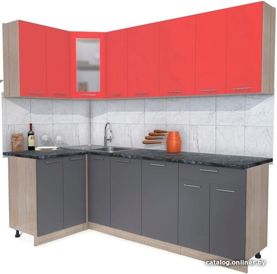 

Готовая кухня Интерлиния Мила 12x23 (красный-антрацит-кастилло темный)
