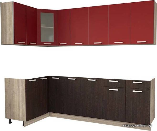 

Готовая кухня Интерлиния Мила 12x25 без столешницы (красный/дуб венге)