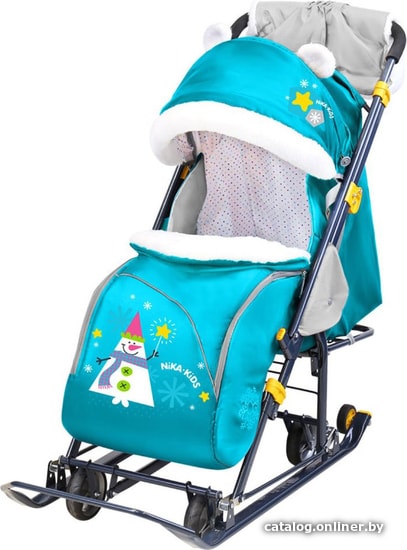 

Санки-коляска Nika Ника детям 7-6 (снеговик/бирюзовый)