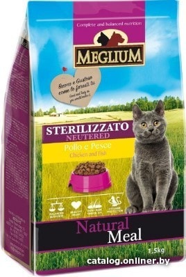 

Сухой корм для кошек Meglium Cat Neutered Chicken & Beef & Fish (для стерилизованных кошек с курицей, говядиной и рыбой) 1.5 кг