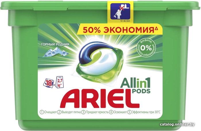 

Капсулы для стирки Ariel Все в 1 Горный родник (18 шт)