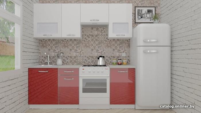 

Готовая кухня ВерсоМебель ЭкоЛайт-6 2.1 (белый/бургундский дождь)