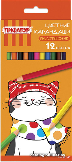 

Набор цветных карандашей Пифагор Котик 181340 (12 цв)