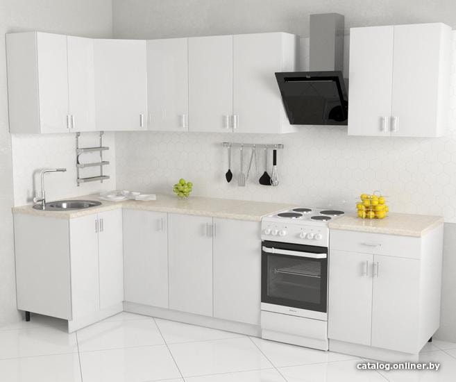 

Готовая кухня Хоум Лайн Кристалл 1200х2400 угловой (белый глянец/белый глянец)
