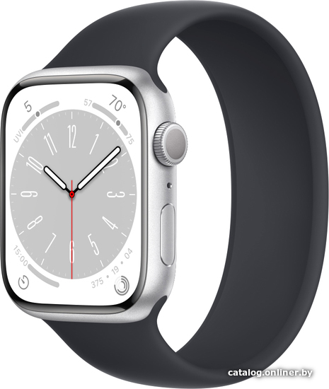 

Умные часы Apple Watch Series 8 45 мм (алюминиевый корпус, серебристый/темно-серый, силиконовый ремешок)