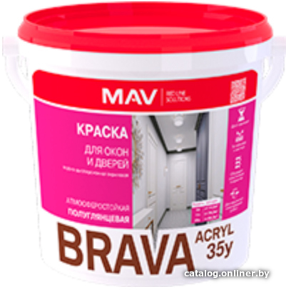 

Краска Brava Acryl 35y ВД-АК-1035У 1 л (белый полуглянцевыйй)
